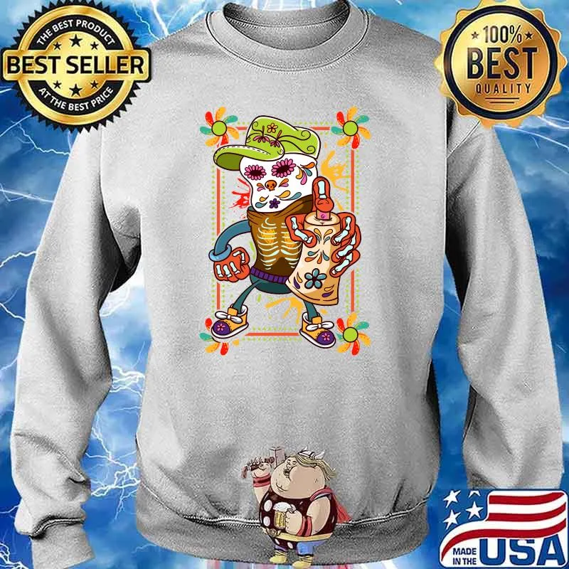 Day Of The Dead Sugar Skull Spray Paint Halloween T-Shirt Sweater