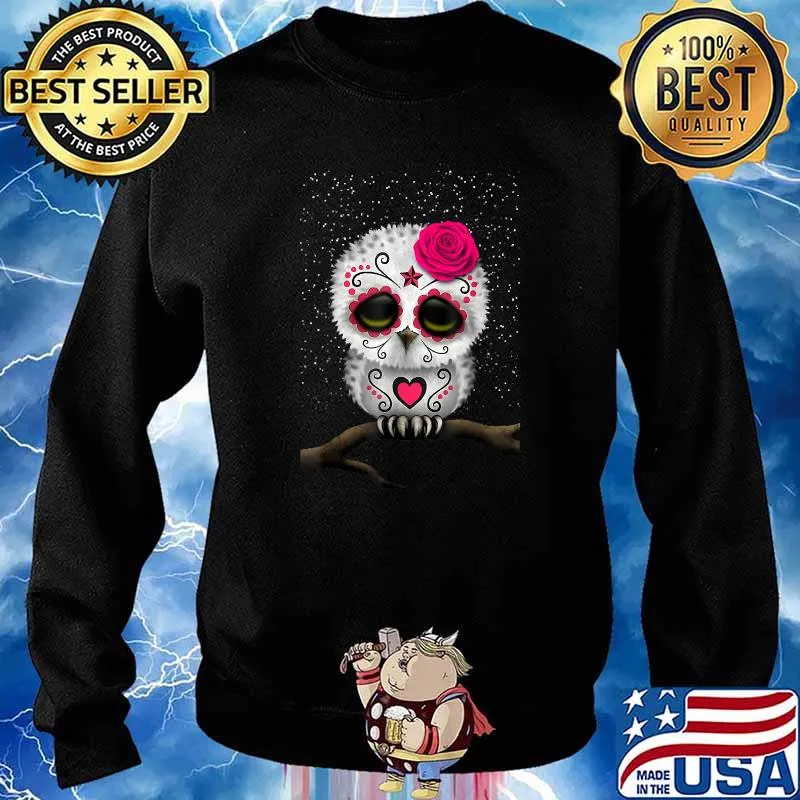 Dead sugar skull owl Day of The Dead Happy Halloween 2021 T-Shirt Sweater