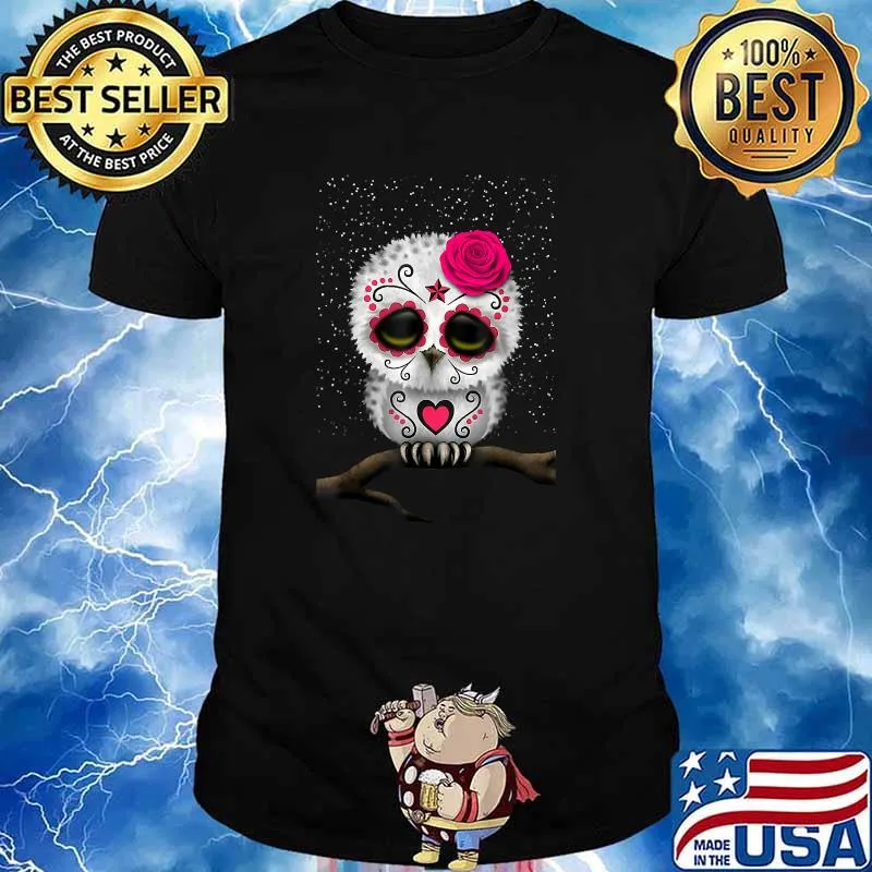 Dead sugar skull owl Day of The Dead Happy Halloween 2021 T-Shirt