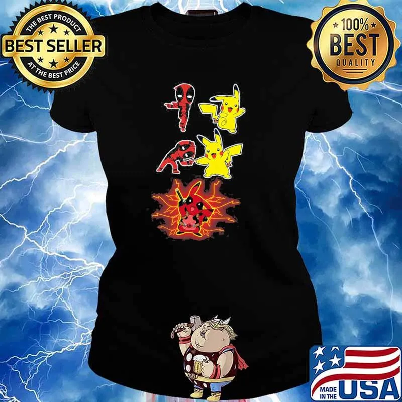 Deadpool and pikachu pokemon s Ladies tee