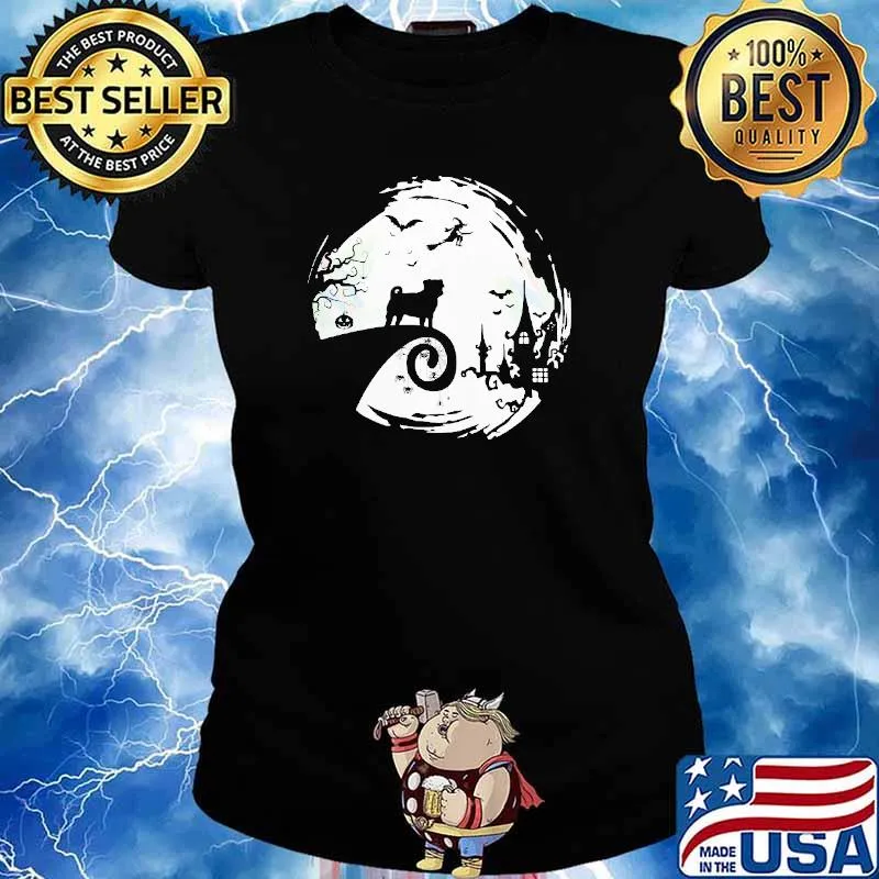 Dog And Moon Halloween Grapics Shirt Ladies tee