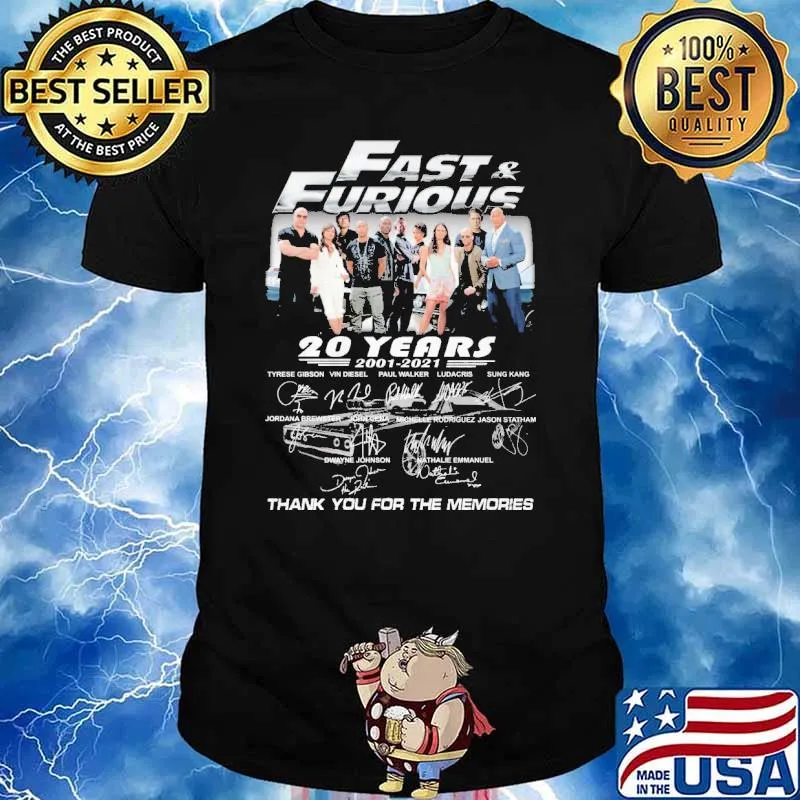 Fast and Furious 20 years 2001-2021 thank you for the memories shirt