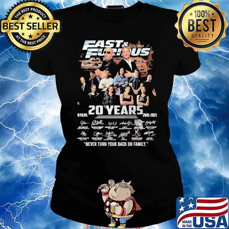 Fast and Furious 9 films 20 years 2001-2021 never turn your back on family signatures s Ladies tee