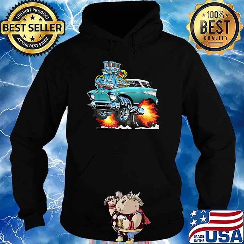 Fifties Style Muscle Car Hot Rod Station Wagon Cartoon T-Shirt Hoodie