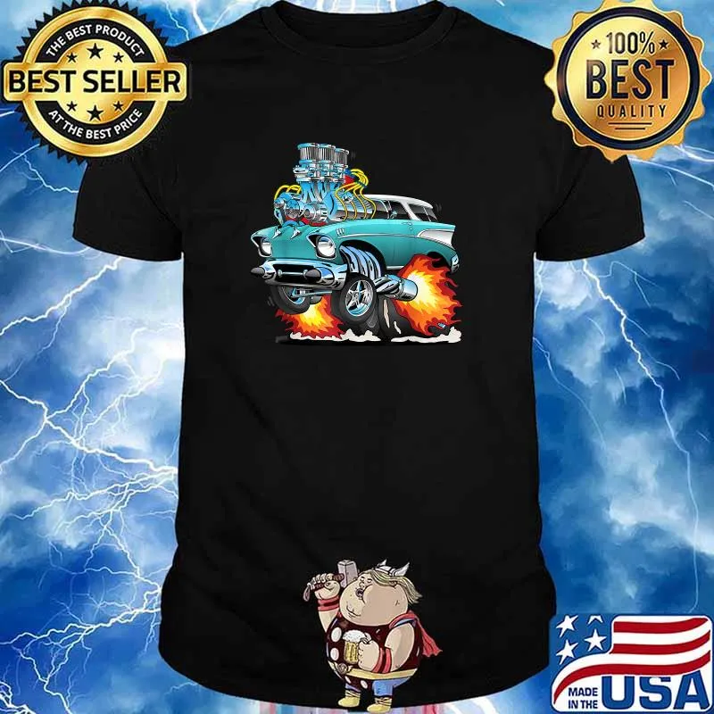 Fifties Style Muscle Car Hot Rod Station Wagon Cartoon T-Shirt