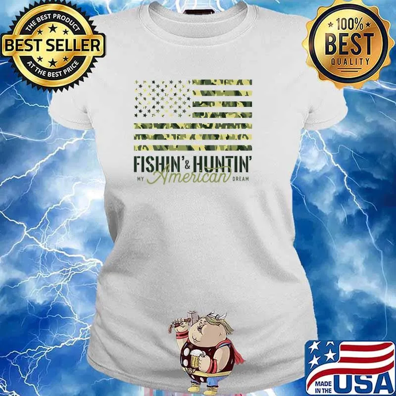 Fishing Hunting Camo American USa Flag T-Shirt Ladies tee
