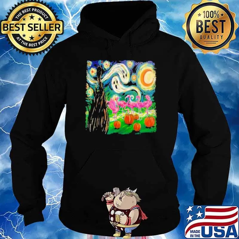 Flamingo In Halloween Night Sky Shirt Hoodie