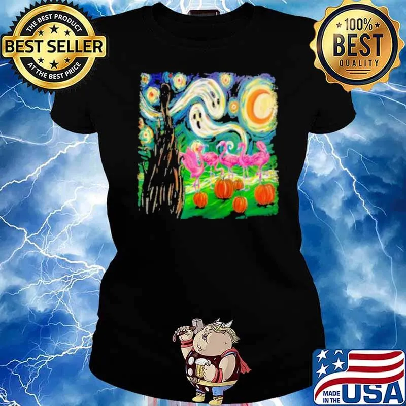 Flamingo In Halloween Night Sky Shirt Ladies tee