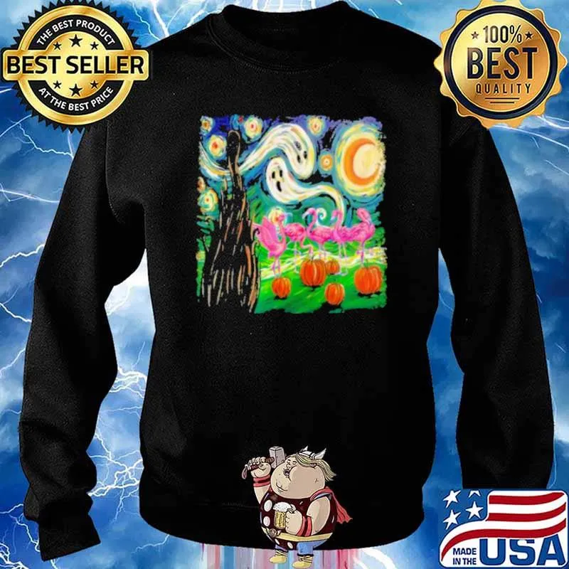 Flamingo In Halloween Night Sky Shirt Sweater