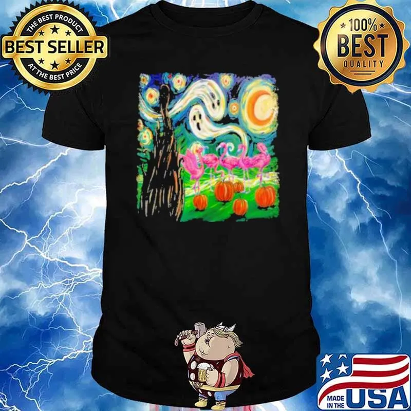 Flamingo In Halloween Night Sky Shirt
