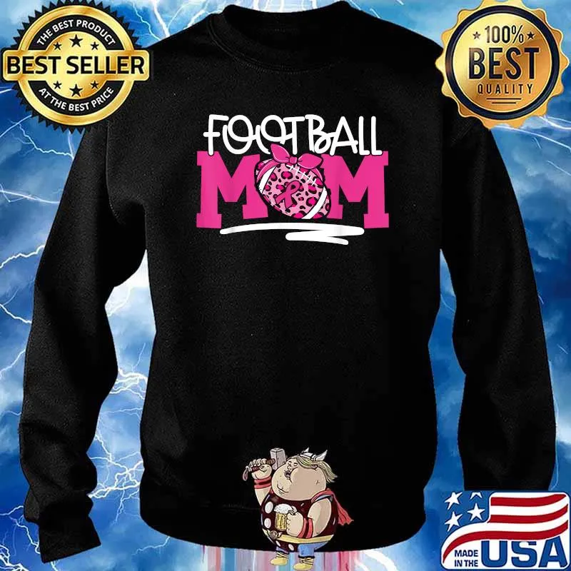 Football Mom Breast Cancer Awareness Pink Ribbon Leopard Sport T-Shirt Sweater
