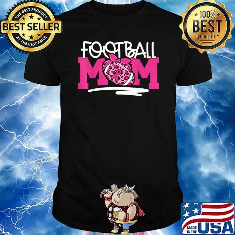Football Mom Breast Cancer Awareness Pink Ribbon Leopard Sport T-Shirt