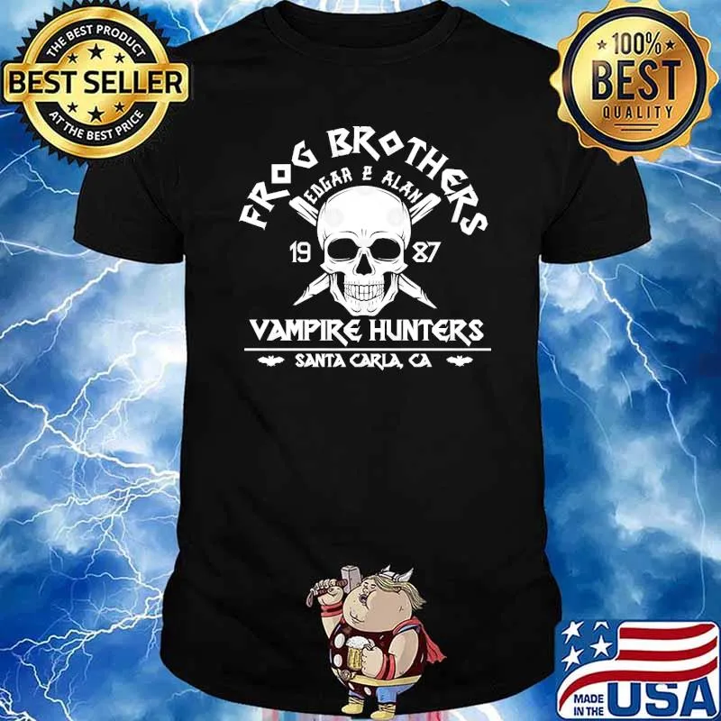 Frog bros edgar alan vampire hunters santa carla 1987 skull shirt