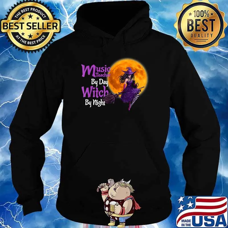 Funny music Teacher By Day Witch By Night Blood Moon Halloween T-Shirt Hoodie