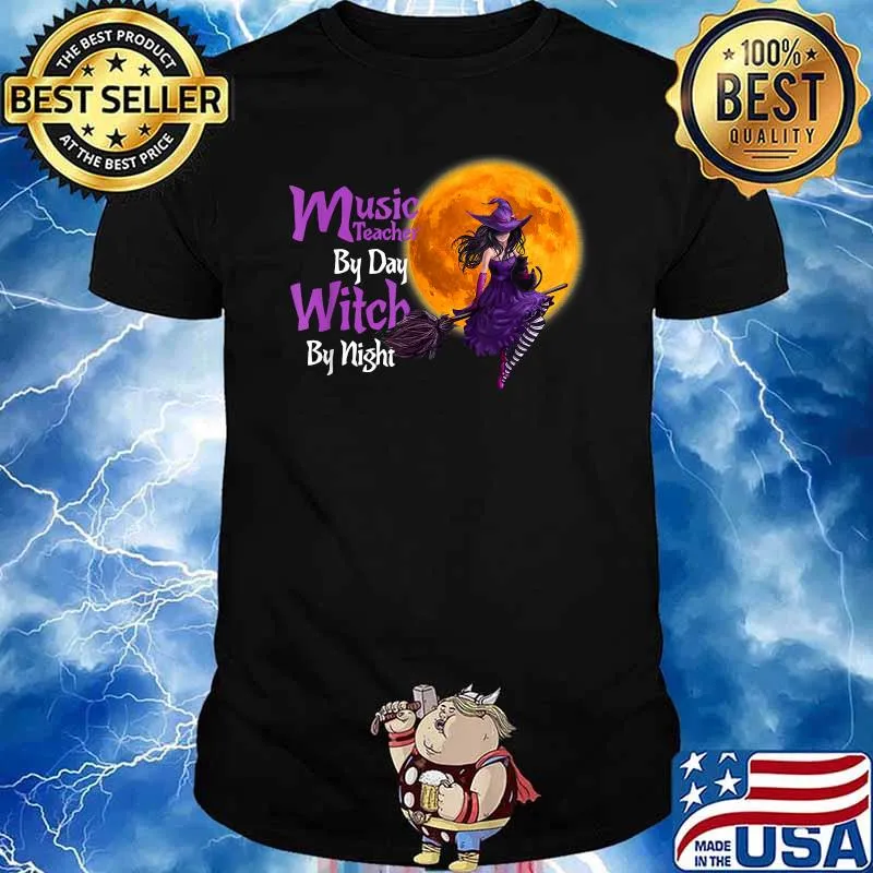 Funny music Teacher By Day Witch By Night Blood Moon Halloween T-Shirt