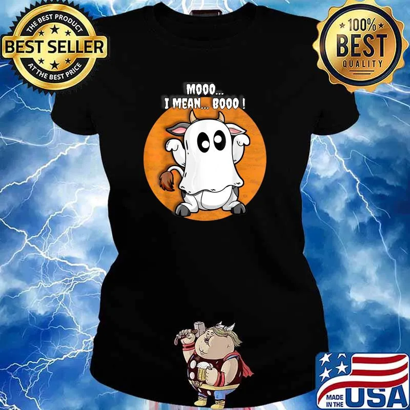 Ghost Cow Moo I Mean Boo Pumpkin Halloween T-Shirt Ladies tee