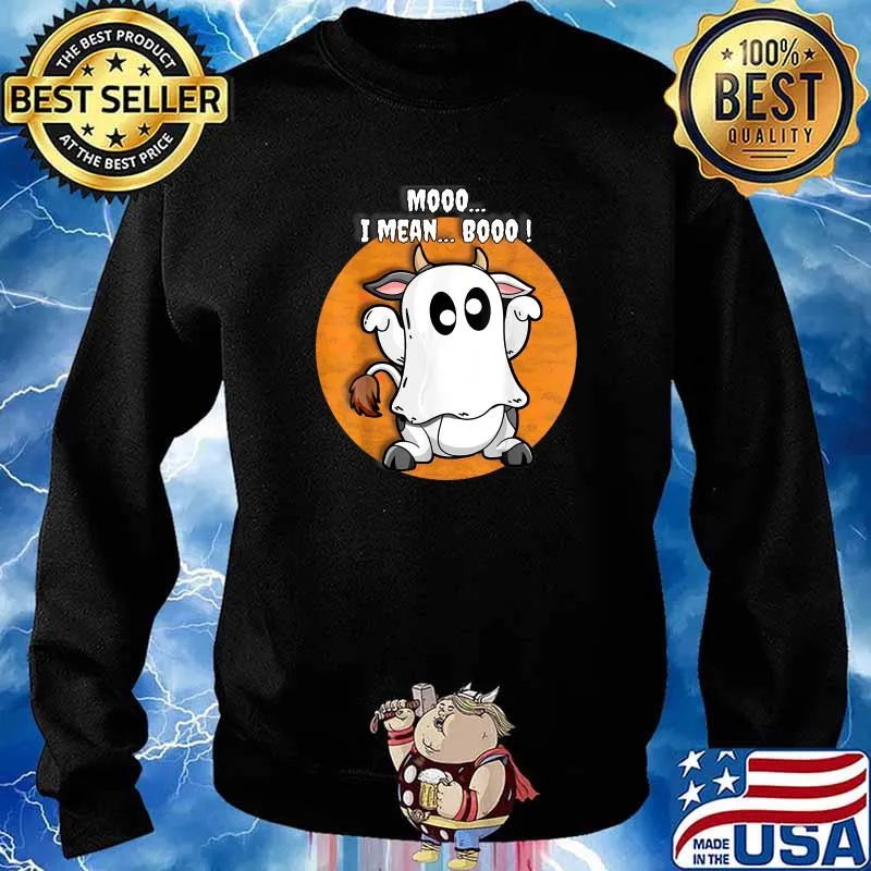 Ghost Cow Moo I Mean Boo Pumpkin Halloween T-Shirt Sweater