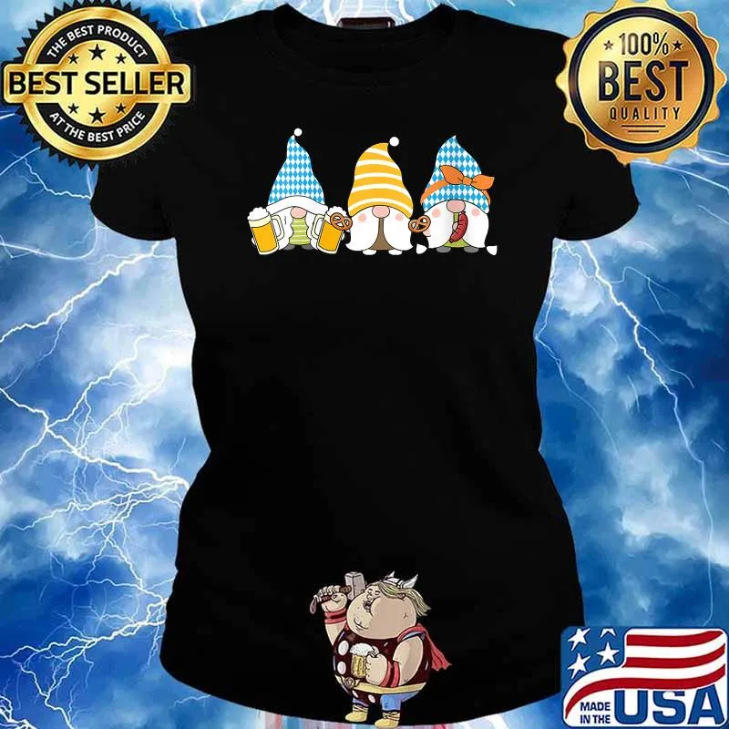 Gnomes Eating Oktoberfest Prfetzel Sausage Bratwurst German Christmas T-Shirt Ladies tee