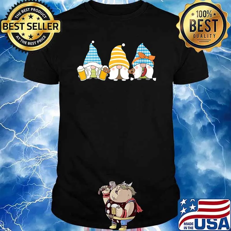 Gnomes Eating Oktoberfest Prfetzel Sausage Bratwurst German Christmas T-Shirt