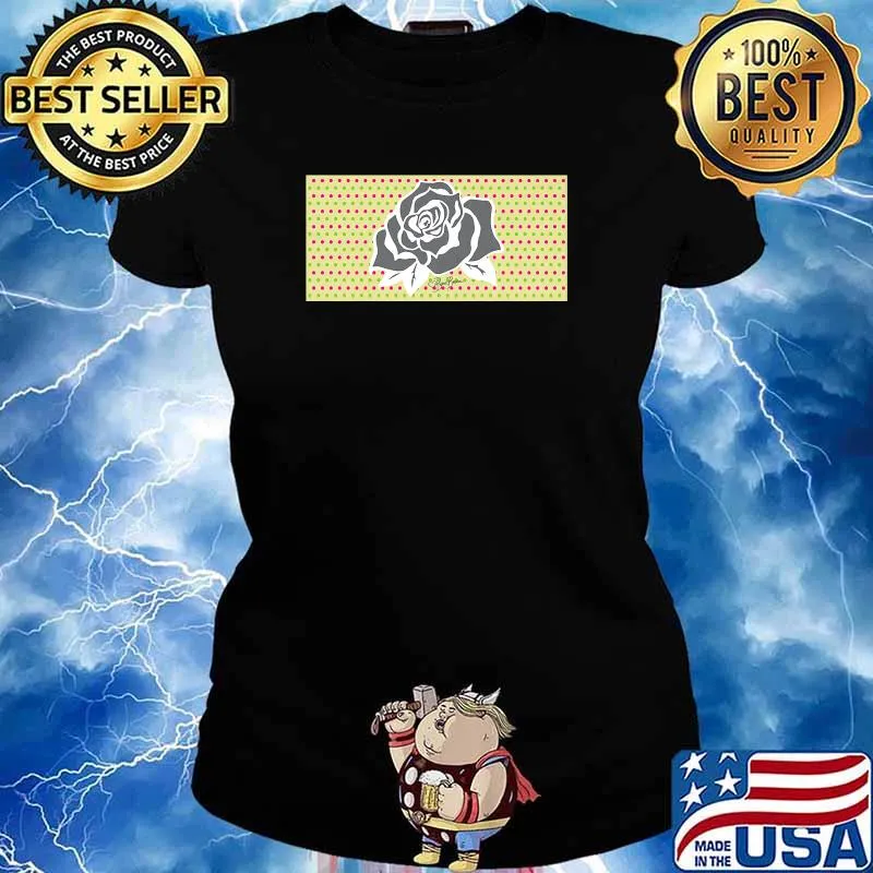 Grey & White Rose Yellow Background Polka Dots T-Shirt Ladies tee