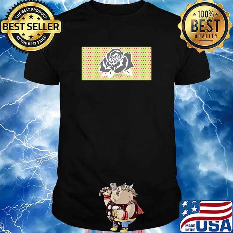 Grey & White Rose Yellow Background Polka Dots T-Shirt