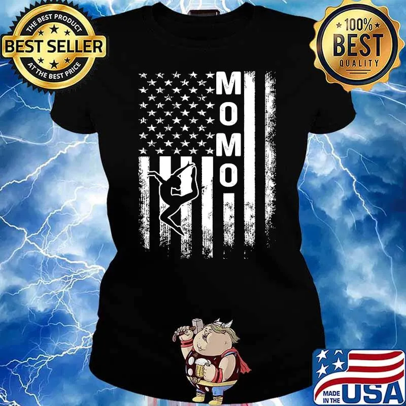 Gymnastics Momo American Flag Vintage Christmas Xmas T-Shirt Ladies tee