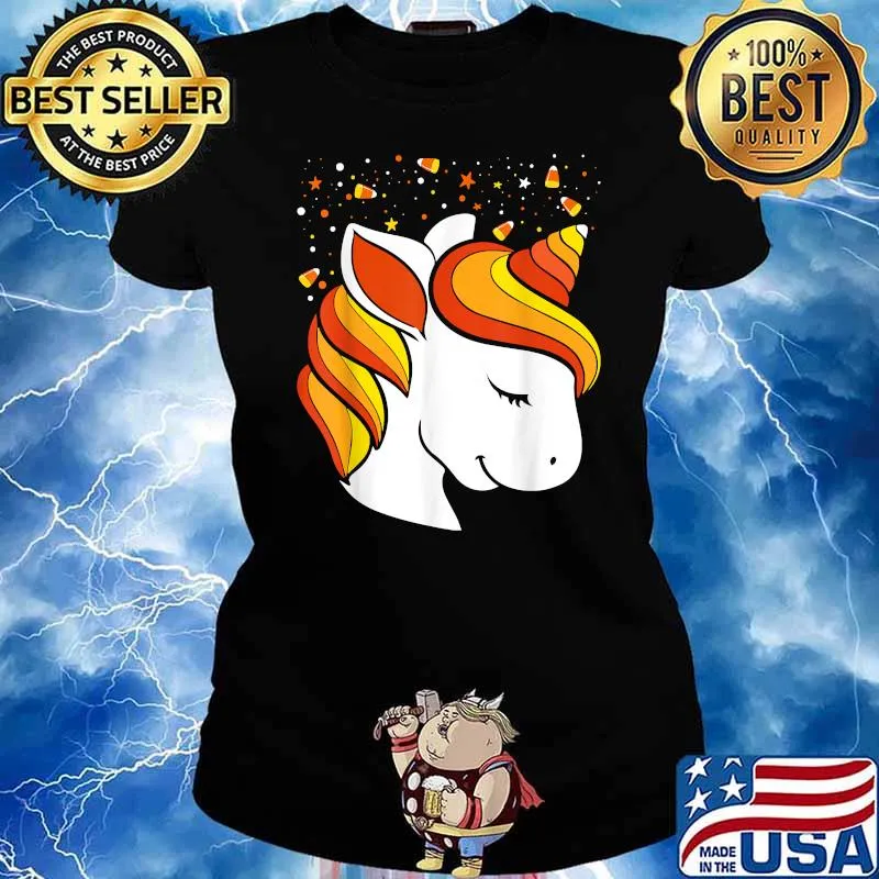 Halloween Cute Unicorn Candy Corn Girls Costume T-Shirt Ladies tee