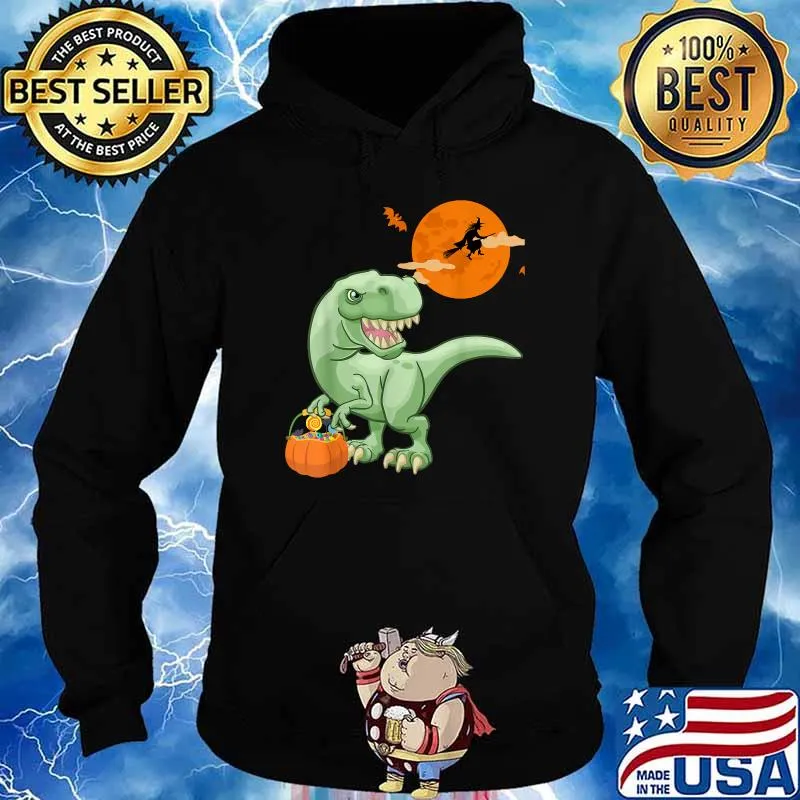 Halloween Dinosaur T-rex and Witch Moon T-Shirt Hoodie