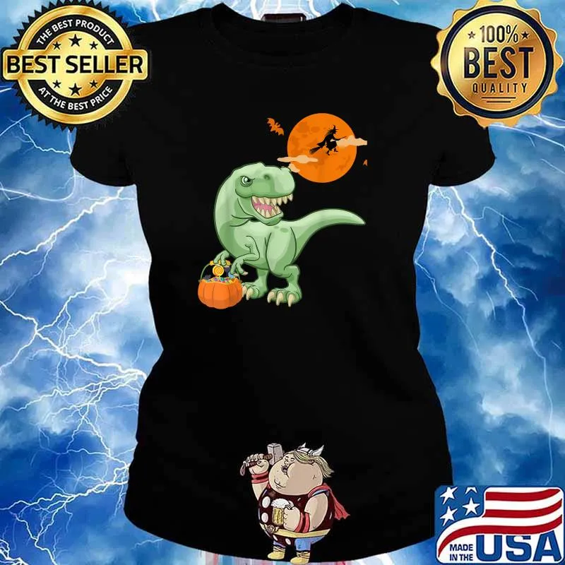 Halloween Dinosaur T-rex and Witch Moon T-Shirt Ladies tee