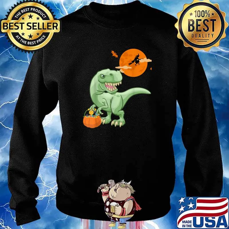 Halloween Dinosaur T-rex and Witch Moon T-Shirt Sweater