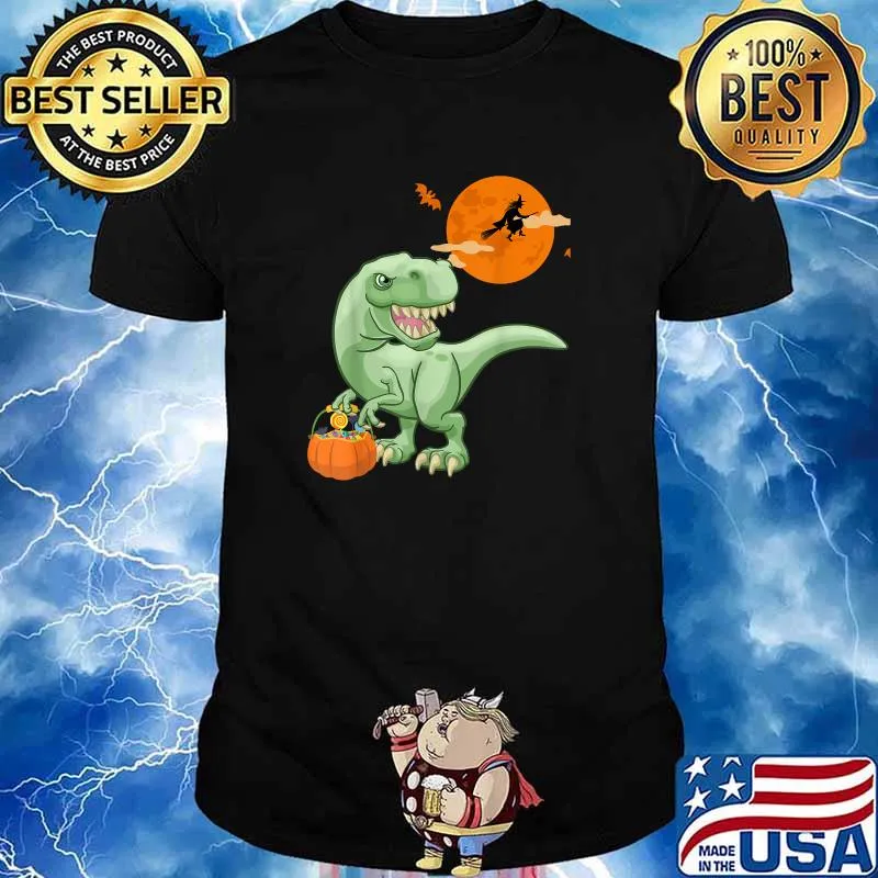 Halloween Dinosaur T-rex and Witch Moon T-Shirt