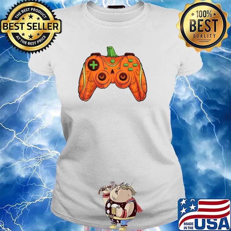 Halloween Gamer Pumpkin controller Video Gamer T-Shirt Ladies tee
