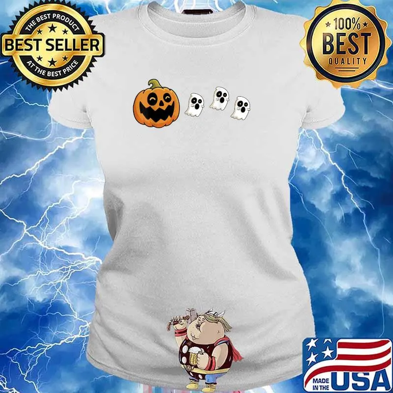 Halloween Pumpkin Eating Candy Corn Ghosts T-Shirt Ladies tee