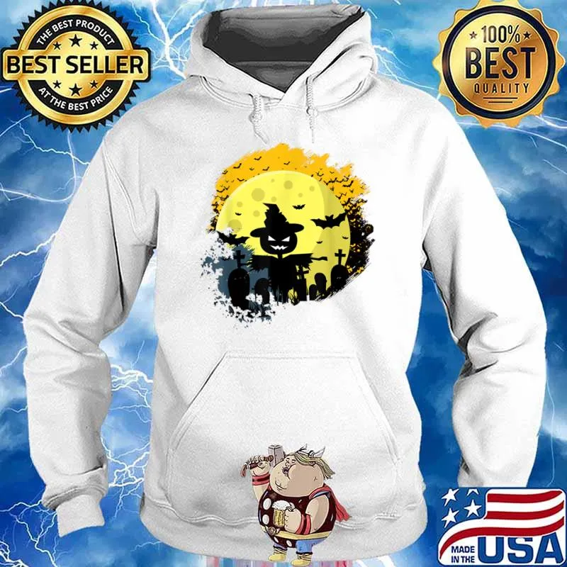 Halloween with flying bats on graveyard pumpkin scarecrow s Hoodie