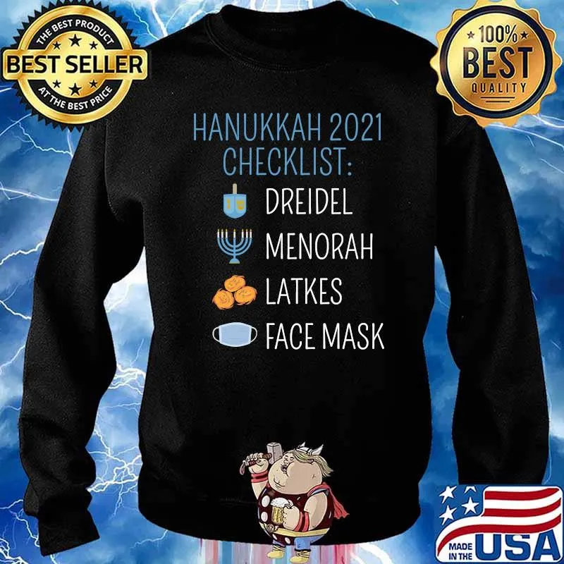 Hanukkah 2021 Checklist Corona Virus Vaccine Happy Hanukkah Pajamas T-s Sweater