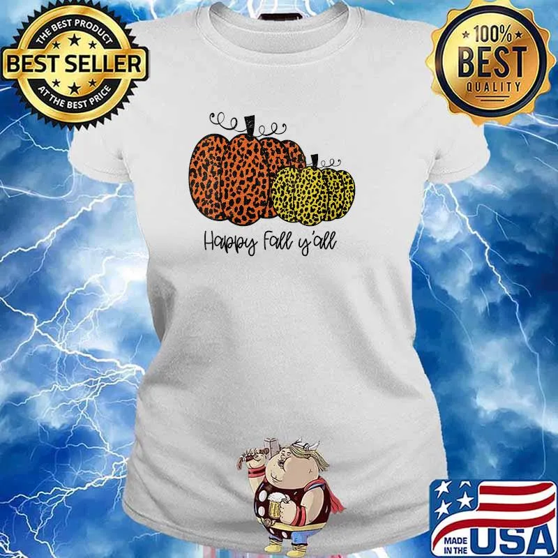 Happy Fall Yall Pumpkin Leopard Halloween T-Shirt Ladies tee