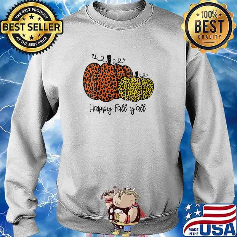 Happy Fall Yall Pumpkin Leopard Halloween T-Shirt Sweater