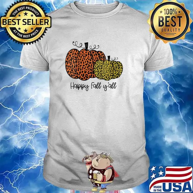Happy Fall Yall Pumpkin Leopard Halloween T-Shirt