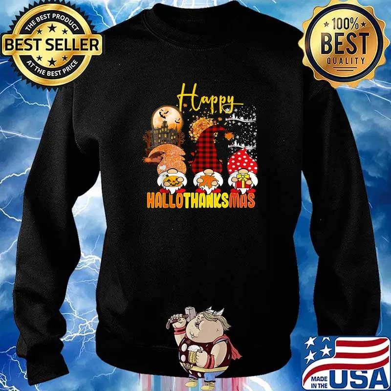 Happy Hallothanksmas Merry Christmas Gnomes Lover Halloween T-Shirt Sweater