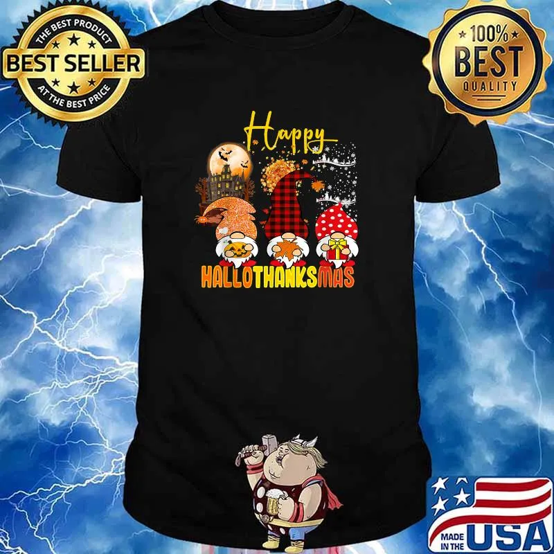 Happy Hallothanksmas Merry Christmas Gnomes Lover Halloween T-Shirt