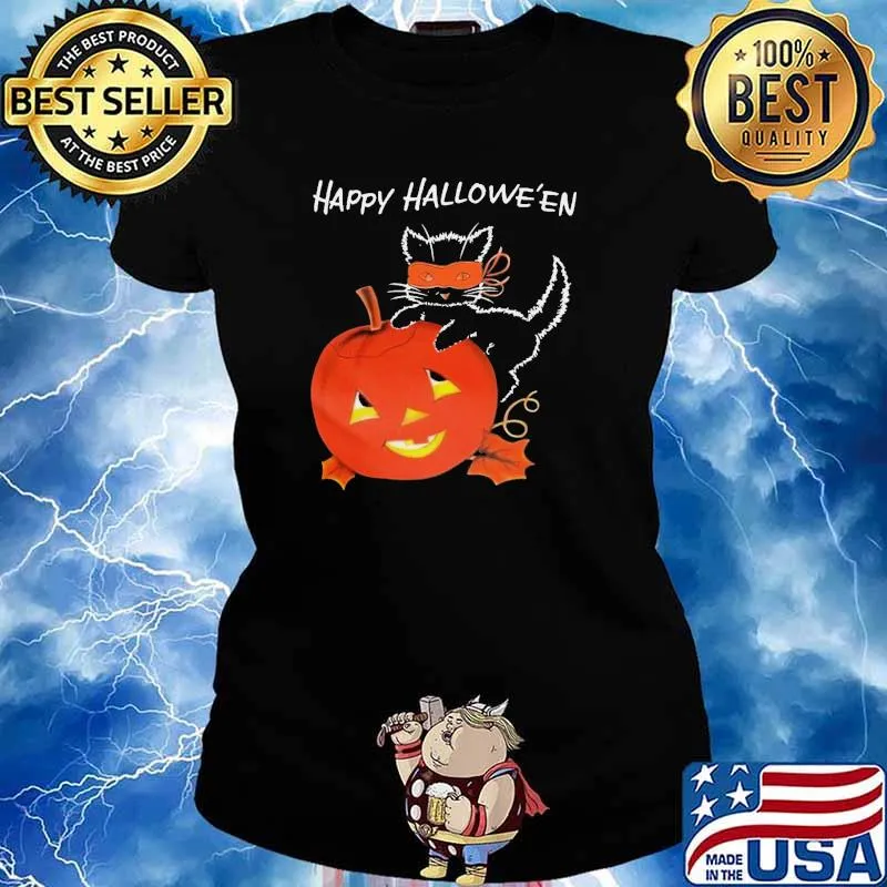 Happy Halloween Cat Pumpkin Shirt Ladies tee