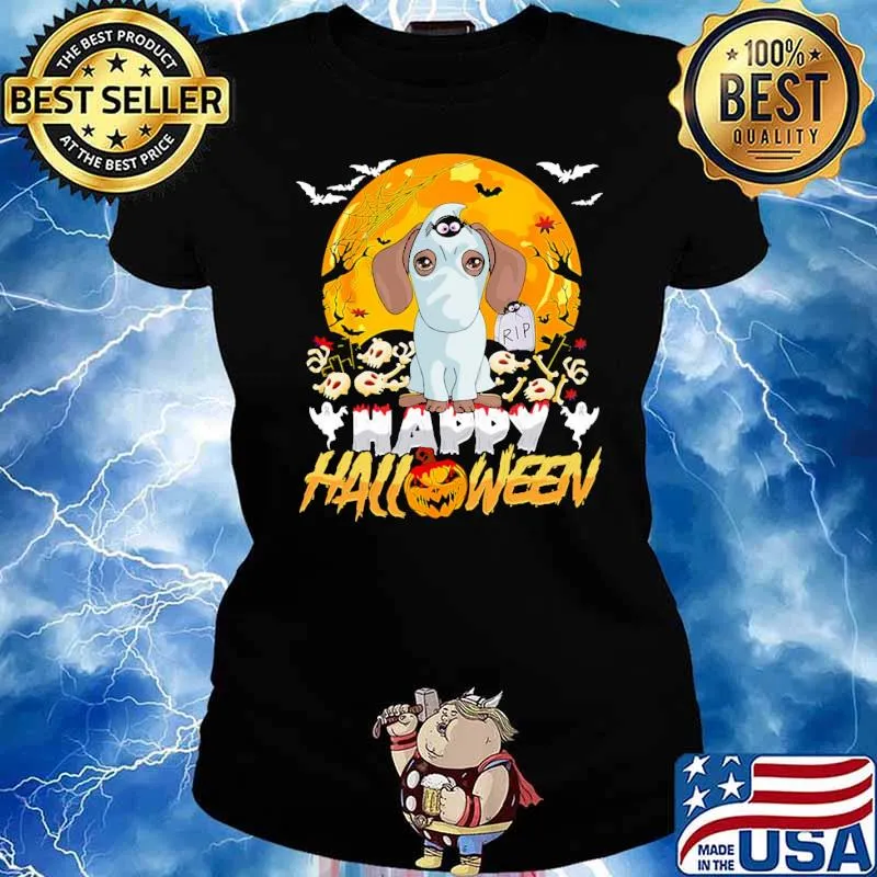 Happy halloween dachshund ghost blood moon s Ladies tee