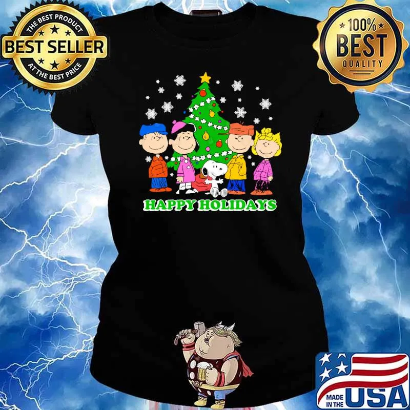 Happy Holidays Peanuts Xmas Tree Christmas Shirt Ladies tee