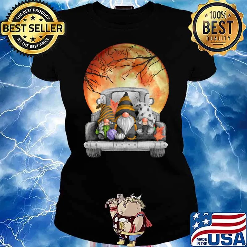 Harvest Fall Halloween moon gnomes truck T-Shirt Ladies tee
