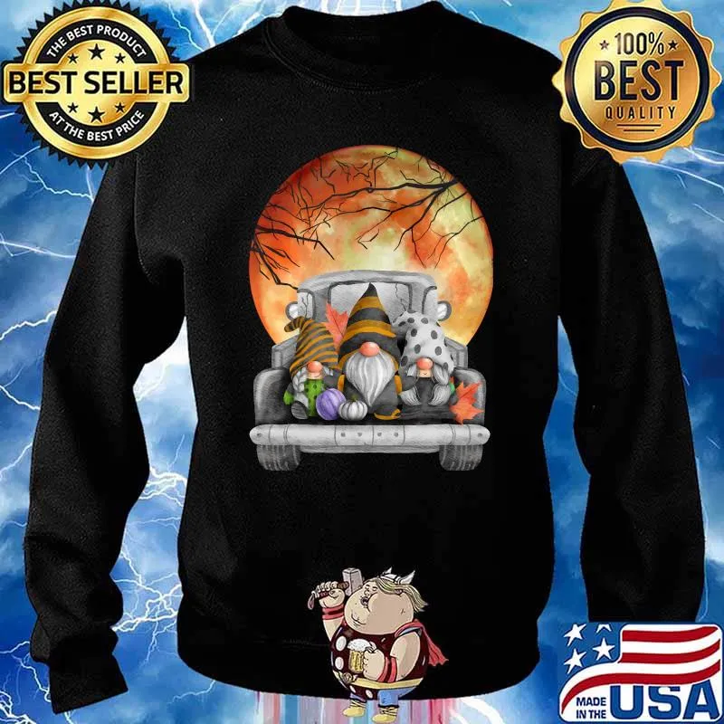 Harvest Fall Halloween moon gnomes truck T-Shirt Sweater