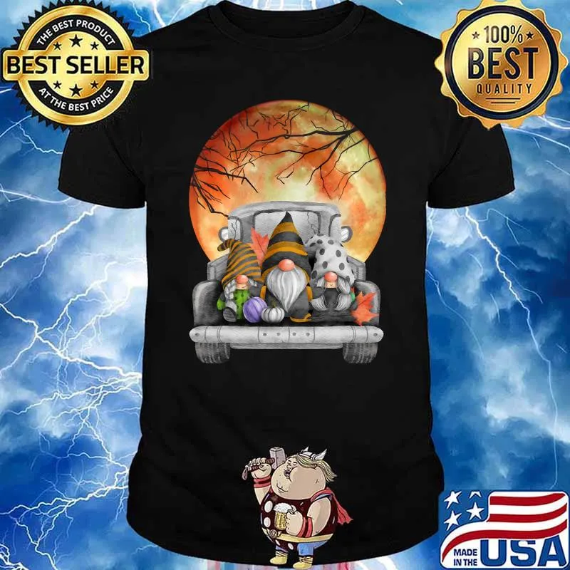 Harvest Fall Halloween moon gnomes truck T-Shirt