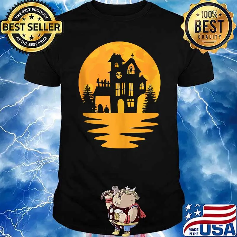 Haunted House Halloween Retro Sunset Graveyard Ghost T-Shirt