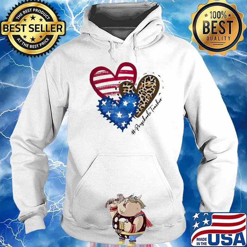 Heart American Flag Preschool Teacher Shirt Hoodie