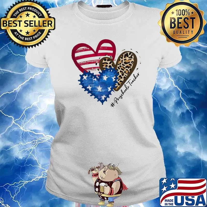 Heart American Flag Preschool Teacher Shirt Ladies tee