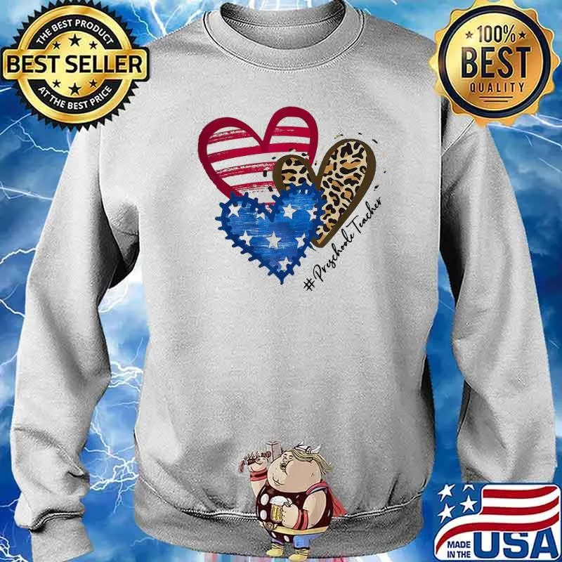 Heart American Flag Preschool Teacher Shirt Sweater